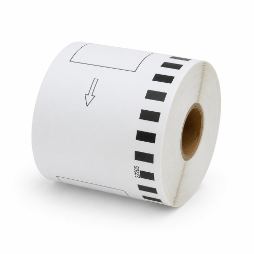 Su Brother DK-22205 suderinamos etiketės be laikiklio, 62 mm × 30,48 m, tinka šaldikliui